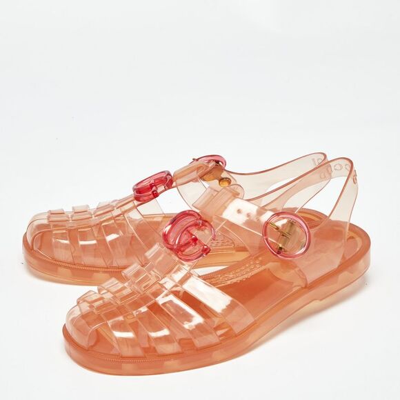 Gucci Orange Glossy Jelly Gg Marmont Flat Sandals Size 35 - Picture 2 of 7